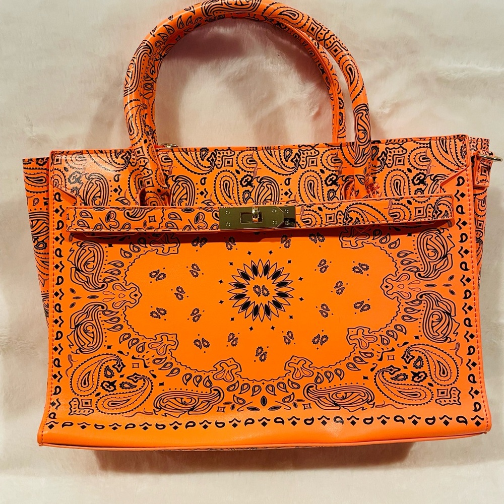 Orange Paisley Print Tote Bag